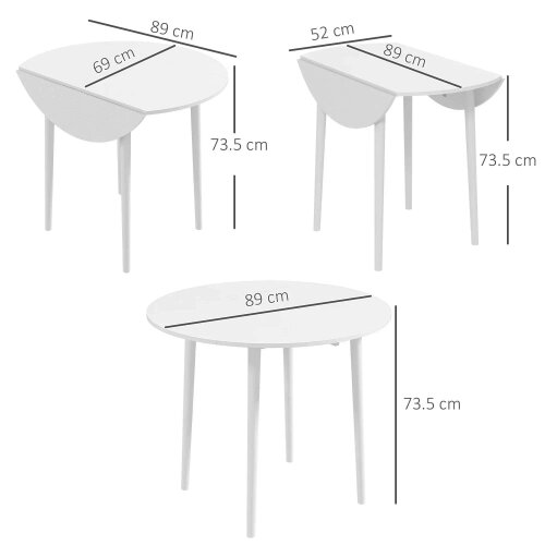 Folding Dining Table for 4, Round Drop Leaf Table, Modern Space Saving Small Kitchen Table with Wood Legs for Dining Room, White