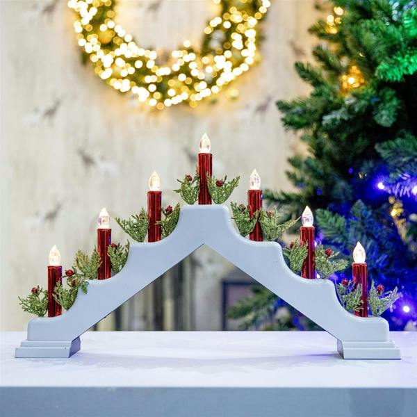 5cm Battery Operated Plastic White Christmas Candle Bridge with 7 LED Lights image 4