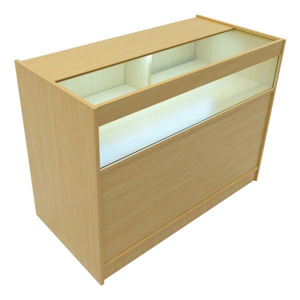 Polaris LED Shop Counter Set in maple finish, featuring a sleek design with illuminated display area and smooth texture