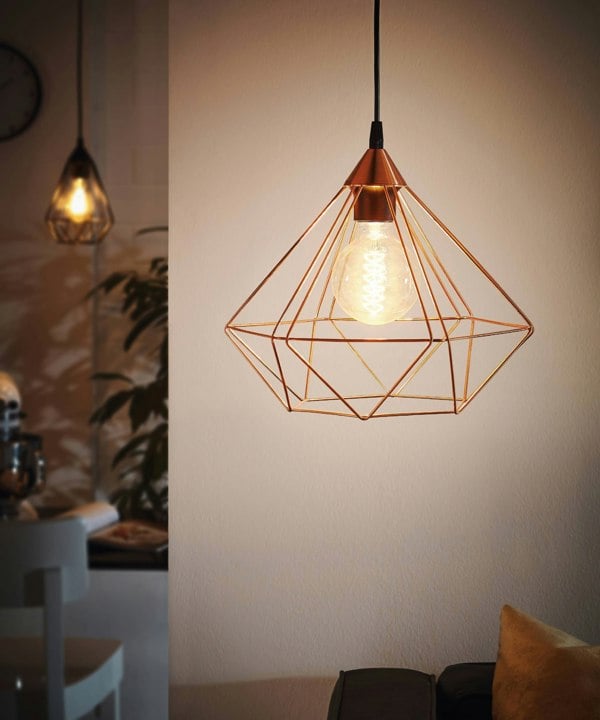 EGLO Tarbes 1-Light Copper Hanging Pendant Light With Geometric Shade