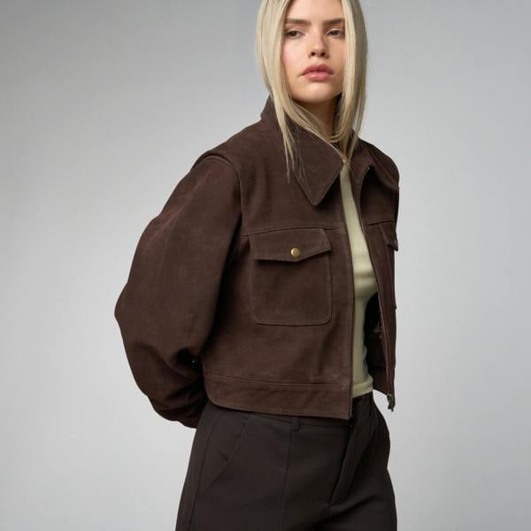 Women's Chocolate Cropped Suede Jacket