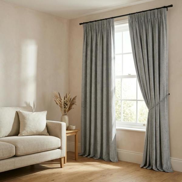 Castello made-to-measure curtains in Steel, styled in a living room