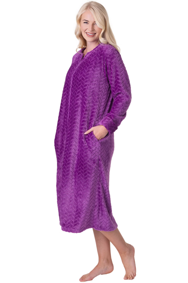 Camille Supersoft Zip Front Embossed Housecoat