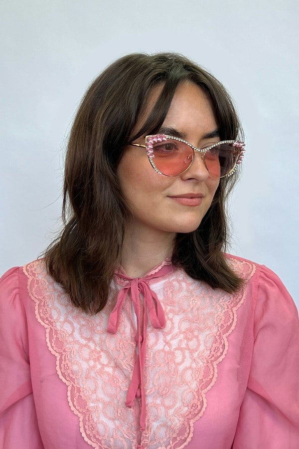 SVNX Cat-Eye Diamante Sunglasses in Pink