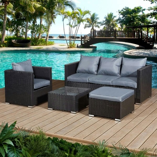 Oseasons Acorn Rattan 5 Seat Lounge Sofa Set in Black