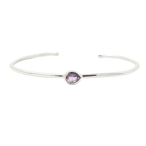 Minimalist Sterling Silver Amethyst February Birthstone Bangle Bracelet