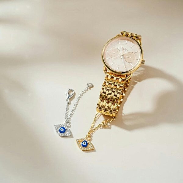 The Colourful Aura Dainty Evil Eye Zircon Watch Strap Dangle Wrist Watch Turkish Charm