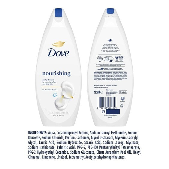 Dove Nourishing Body Wash 3 Pack, 0% Sulfate SLES Shower Gel, 225ml