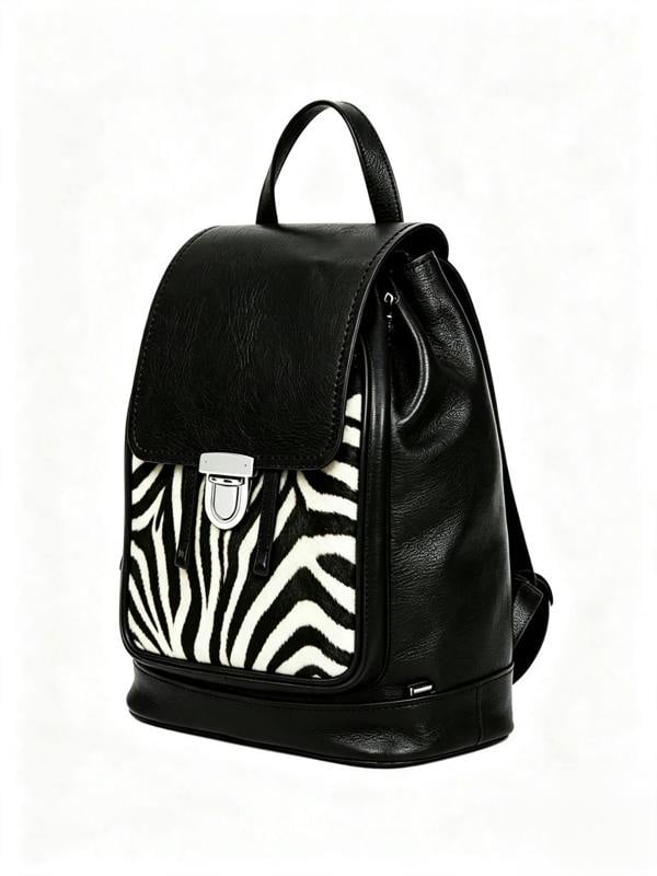 Zatchels Soft Leather Backpack - Black & White Zebra Print