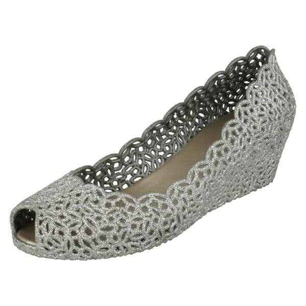 Savannah Ladies Savannah Slip On Open Toe Ballerina Style Wedge Shoes