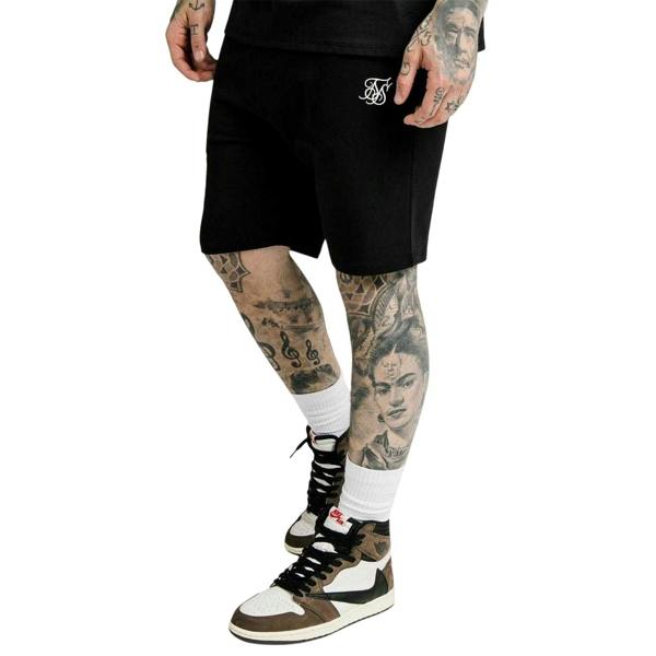 SikSilk Mens Essential Embroidered Logo Sweat Shorts - Black - 