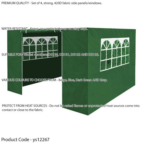 Side Walls Door & Windows for 3x3m Pop-Up Gazebo - GREEN - Garden Party Tent - LoopsDirect