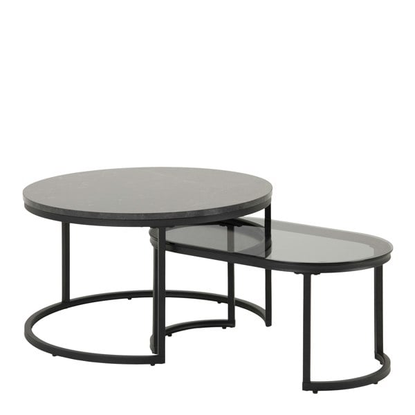 Furniture To Go Spiro Round/Oval Coffee Table Set with Black Marble/Smoked Melamine Glass Top