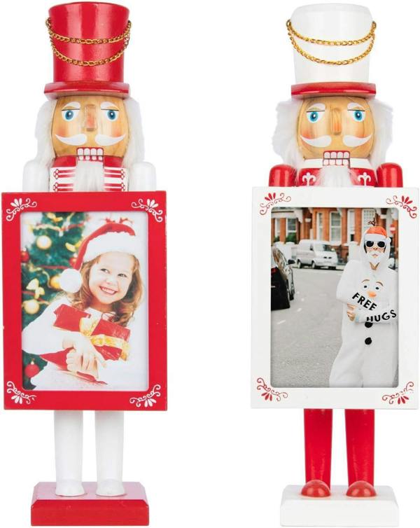 38cm Wooden Nutcracker Photo Holder Christmas Ornament Set of 2, Hand Painted Wood image 7