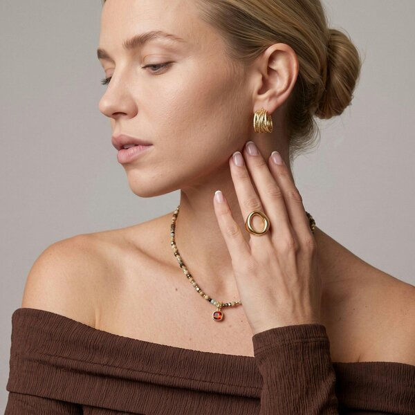 Uchi & Soto Shikaku Orange Stone and Mutli Bead Necklace