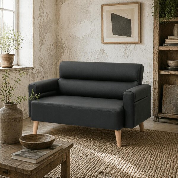 Wyld Haus Raha Black Faux Leather Compact 2 Seater Sofa