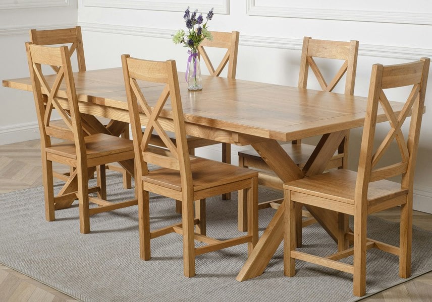 That's Furniture Vermont Cross Leg Oak Extending Dining Table with Berkeley Oak Chairs