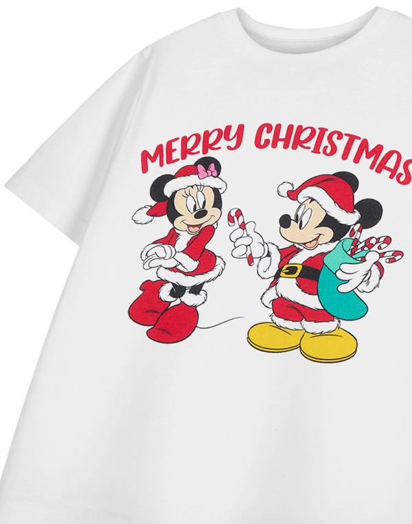Disney Girls White Candy Cane Merry Christmas Short Sleeved T-Shirt