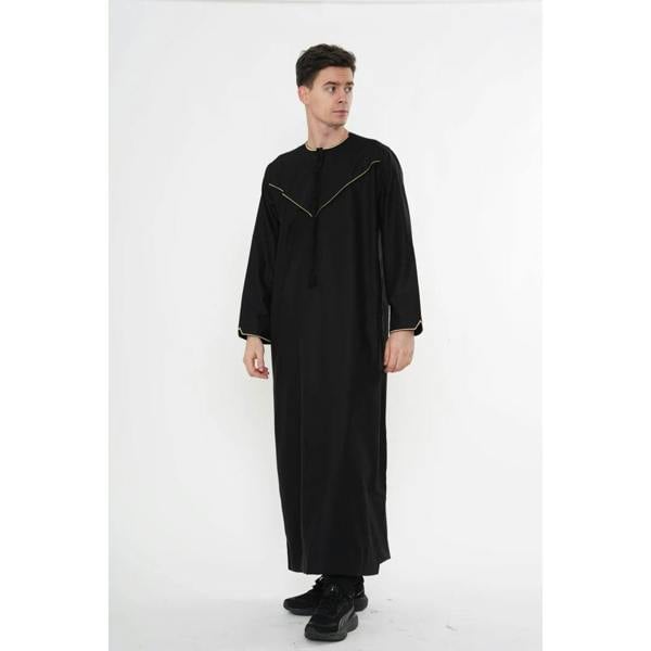 TT-007 - Men's Emirati Omani Gold Embroidery Thobe - Black - Thobez - 20