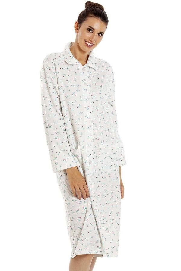Womens Floral Mock Quilt Button Housecoats