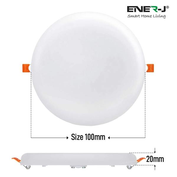 ENER-J Pack of 4 12W Frameless Recessed-Surface Super LED Panel Downlights, 105mm, Round, 2 Years Warranty - 6000K