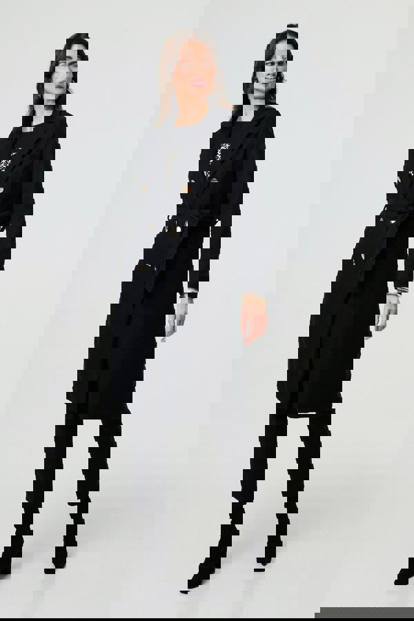 Black | Button Front Tailored Coat
