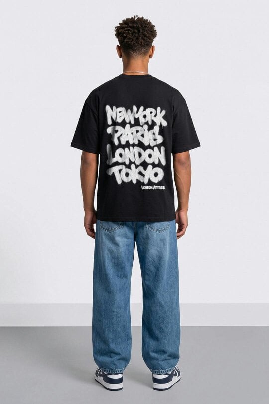 London Attitude Oversized Heavyweight City Graffiti Graphic T-Shirt
