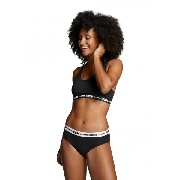 Puma 2-Pack Striped Logo Mid-Rise Brazilian Briefs, Black
