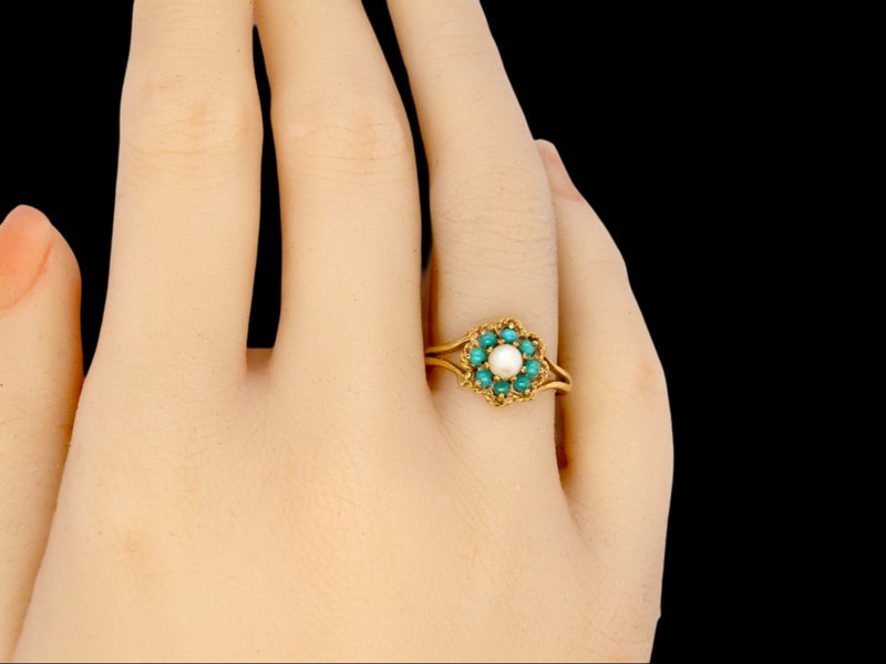 Vintage Tom A Turquoise and Pearl dress ring