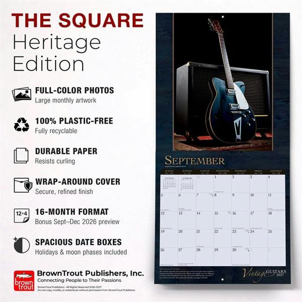 Vintage Guitars Calendar 2027, Wall Calendars, Month To View, Entertainment, Gift