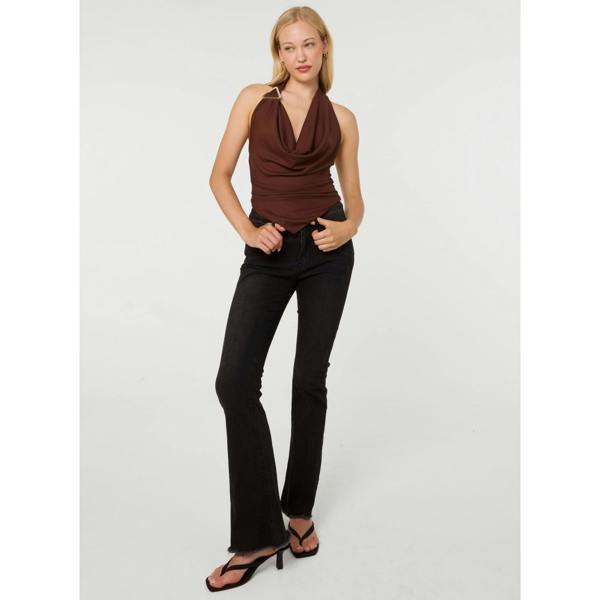 Pink Vanilla Diamante Hardware Rib Cowl Neck Hanky Hem Top