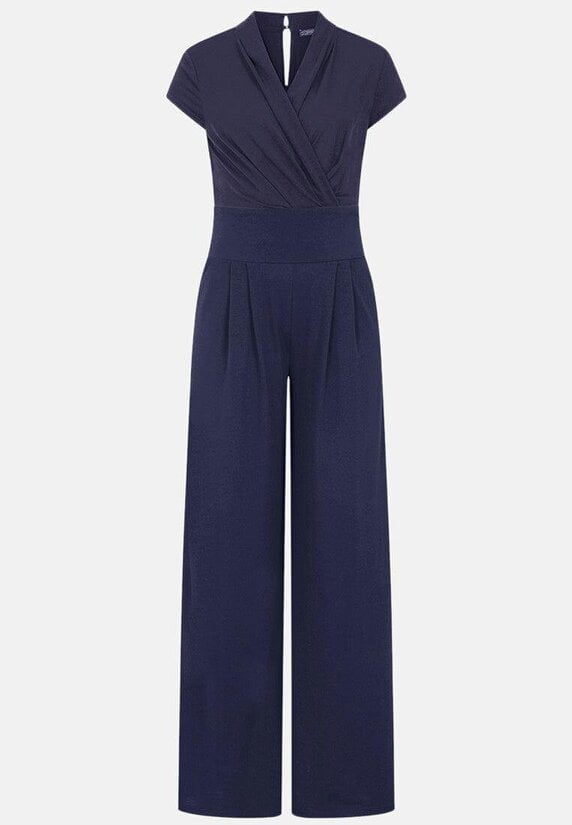 HotSquash V Neck Wide Leg Jumpsuit with Cap Sleeves