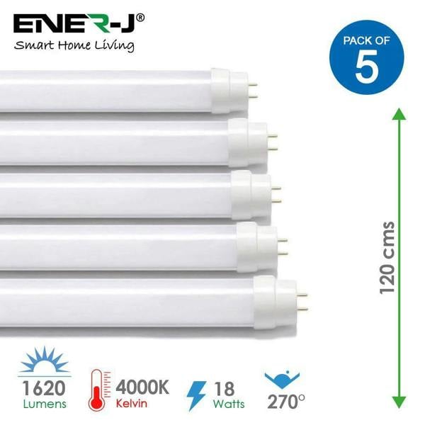 T8 LED Nano Plastic Tube 120cms 18W 4000K (Pack of 5 units) - ENER-J Smart Home