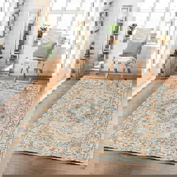 Livabliss Lillian-Washable Brown Blue Traditional Vintage Boho Rug