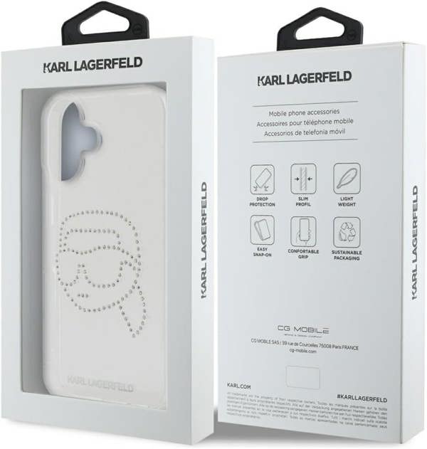 Karl Lagerfeld IML Rhinestones Karl Head Case for iPhone 16 6.1" Clear - KLHCP16SHKHDCELT