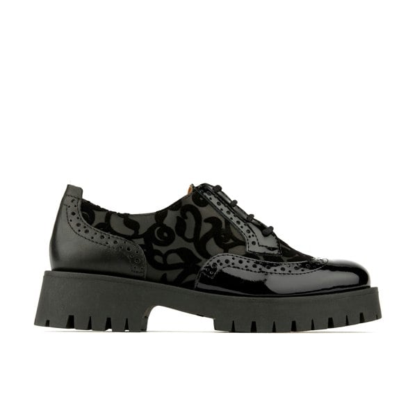 Embassy London Artisan - Black Floral - Women's chunky sole derby shoe with brogue details