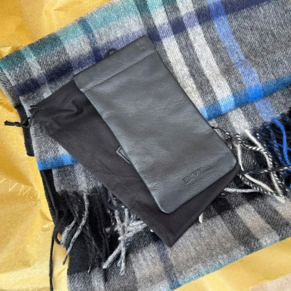 Love EMVY Letterbox Gift Set for Men – Lambswool Tartan Scarf & Leather Glasses Case