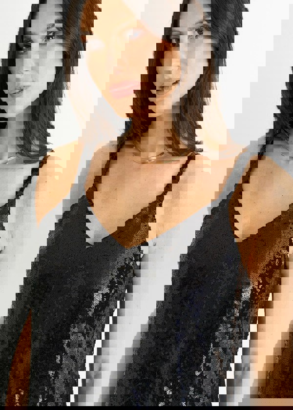 Gini London Black Sequin V Neck Cami Top