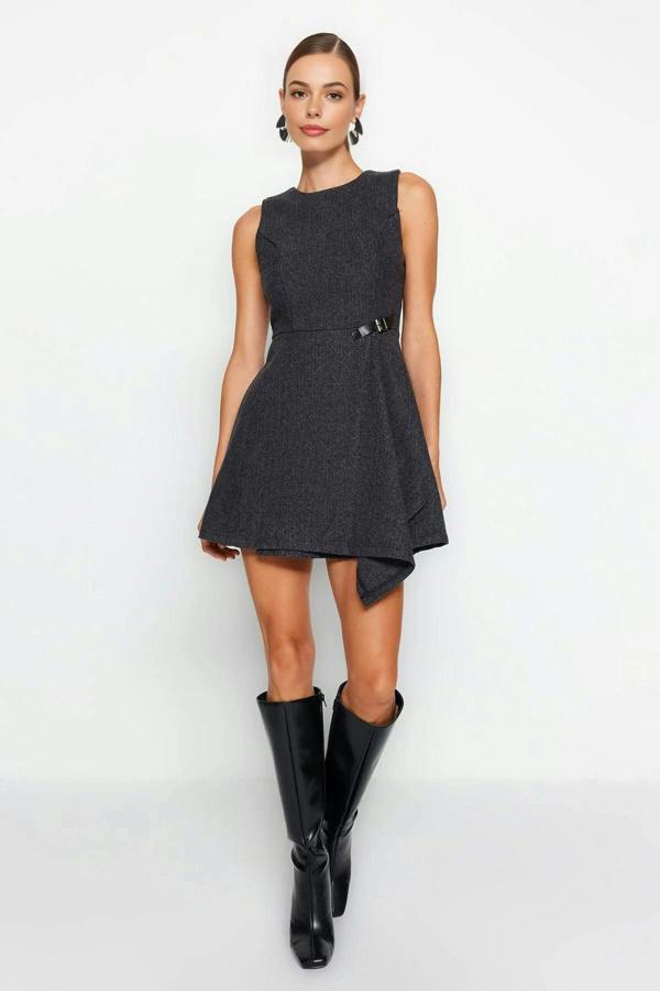 WOVCOR A-Line Asymmetrical Mini Woven Dress