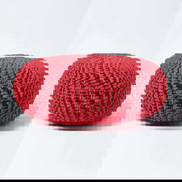 HOMESCAPES Large Round Cotton Knitted Pouffe Footstool