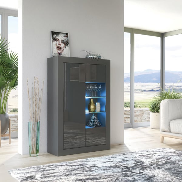 Mex Furniture Elegant 140cm Cabinet Sideboard with Grey High Gloss Doors and Free LED Display