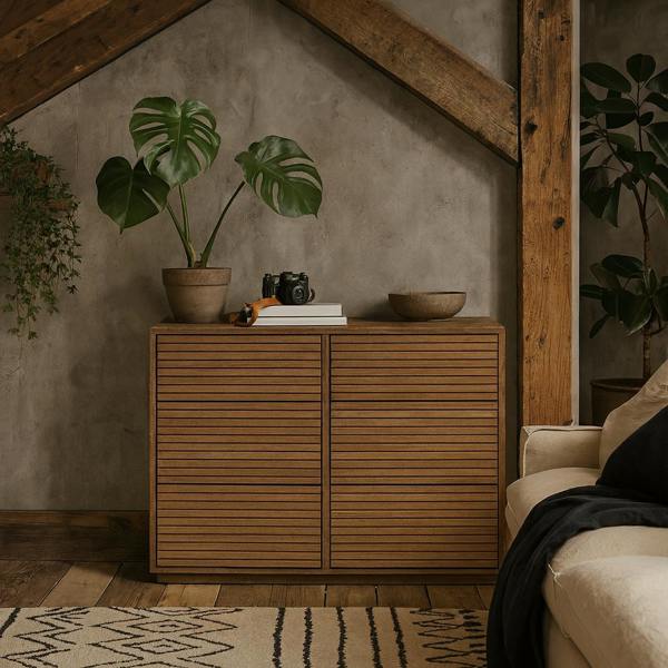 Wyld Haus Mandarina Retro Natural Walnut Ribbed Six Drawer Chest