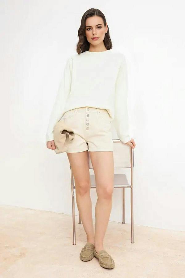 WOVCOR Front Button High Waist Mini Denim Shorts