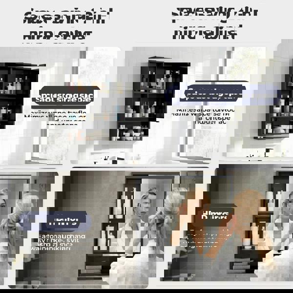 Levede Bathroom Mirror Cabinet Wall Mounted Storage Cupboard Black Open Shelf