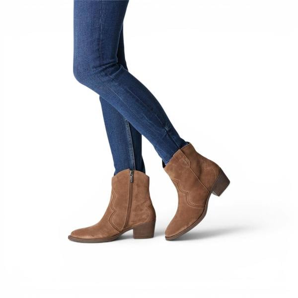 Tamaris Women’s Camel Brown Suede Leather Cowboy Western Ankle Boots - 25702-41