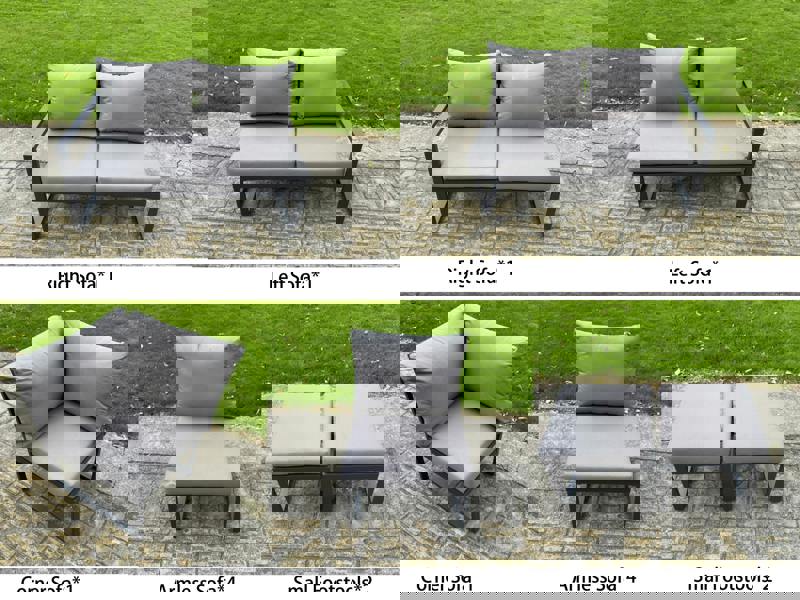 Fimous 10 Seater Aluminium Garden Furniture Set with Adjustable Rising Dining Table, Corner Sofa & 2 Footstools - Grey