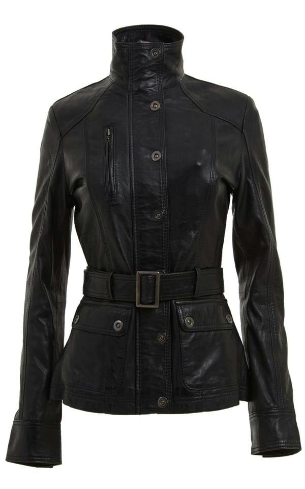 Infinity Leather Womens Military Style Leather Biker Jacket-Phoenix