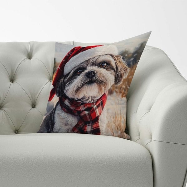 Warren Reed Christmas Shih Tzu Cushion