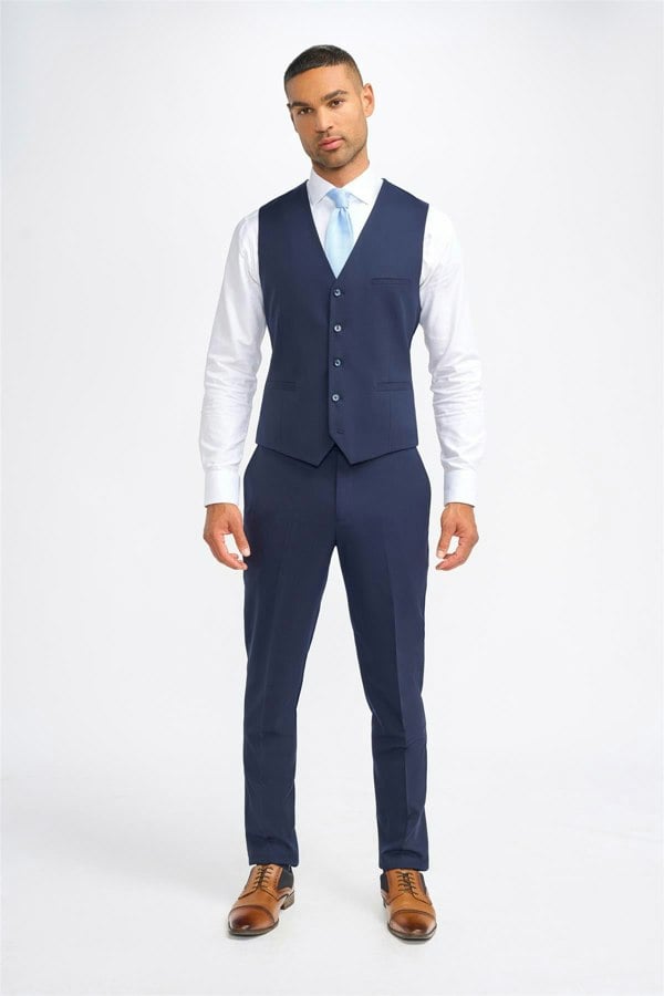 House of Cavani James Navy Super 130s Wool Waistcoat