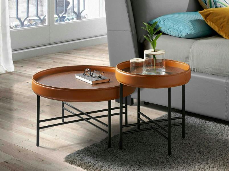 Angel Cerdá Round Corner Table in Eco-leather, Walnut and Black Steel 2059